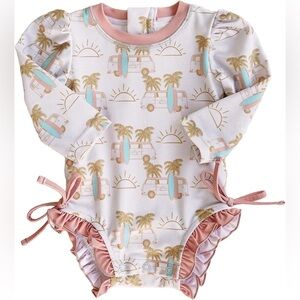 Caden Lane baby rash guard swimsuit with ruffle bottom